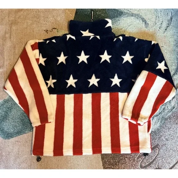 Black Mountain USA Flag Patriotic Fleece Jacket Large Full Zip Red White Blue - Picture 5 of 5